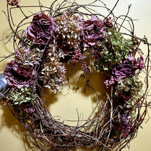 handmade honeysuckle vine wreath with dried flowers