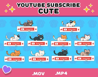 10 Animated YouTube Subscribe Button Overlay  Sound Effects / Cute Cat Cartoon Animation / Cute Stream Setup / Intro Video