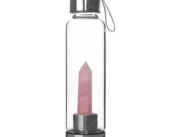 Natural Quartz Crystal Healing Infused Glass alkaline Water Bottle With A Black Protective Sleeve Infuser For Best Gifts, gym water bottle,