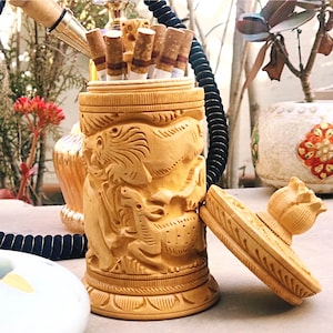 Portasigarette in legno personalizzato, scatola porta sigarette marrone antico, vintage fatto a mano, decorato a mano, design di arte popolare