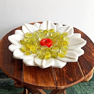 Handcrafted Marble Flower Bowl: Decorative Ruffle Dish, Indian Home Decor