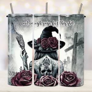 Witchy Vibes Tumbler Wrap PNG 20oz Tumbler Sublimation Wicca Pagan Celestial Tumbler PNG Tattoo Witch Roses PNG Digital Download File image 1