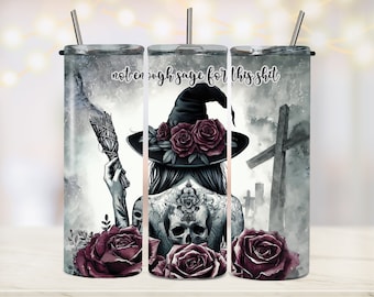 Witchy Vibes Tumbler Wrap PNG 20oz Tumbler Sublimation Wicca Pagan Celestial Tumbler PNG Tattoo Witch Roses PNG Digital Download File