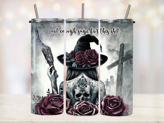 Witchy Vibes Tumbler Wrap PNG 20oz Tumbler Sublimation Wicca Pagan Celestial Tumbler PNG Tattoo Witch Roses PNG Digital Download File