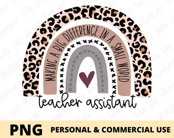 Teacher Assistant Sublimation Png, Teacher Aide Png Design, Student Teacher Leopard Rainbow, Teacher Png Sublimation Design Print File