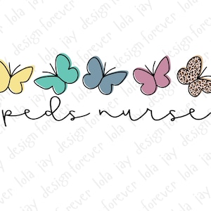 Pediatric Nurse Png PEDS Nurse Png Sublimation Butterfly Clipart Cheetah Print Nurse Png Pediatrics Png Design