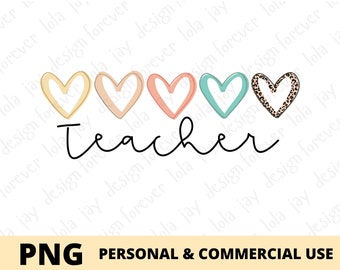 Boho Teacher Leopard Png Sublimation, Teacher Boho Hearts Design File, Back to School, Teacher Png Design Elementary Teacher Png Sublimation