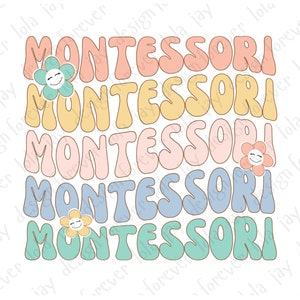 Retro Montessori Sublimation Png, Design File Png, Retro Stacked Wave design