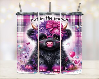 Funny Highland Cow Tumbler Wrap Cow Tumbler PNG Sublimation Cute Purple Pink Black Highland Cow 20oz Tumbler PNG Cow Lover Tumbler PNG File