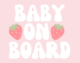Baby on board vinyl sticker decal | cute strawberry aesthetic | car kids/child/baby on board sticker |car bumper window accessory