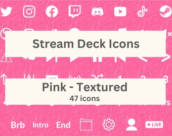47 Textured Elgato Stream Deck Icons, Pink Icon Covers, Minimal Streaming Graphics, Stream Deck Buttons, App Icons,