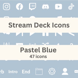 47 icônes Elgato Stream Deck, couvertures d&#39;icônes bleu pastel, graphiques de streaming minimaux, boutons Stream Deck, icônes d&#39;application,