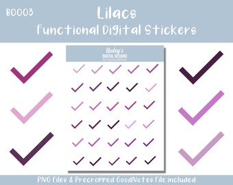 Functional Stickers, Check Mark, B0003, Lilacs, Precropped Digital Stickers, Digital Sticker Sheet, Planner Stickers, Goodnotes, PNG Images