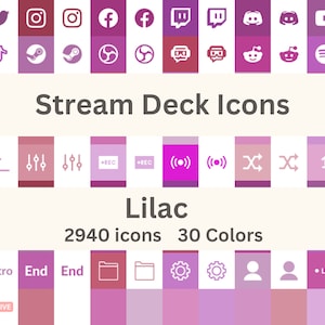 Stream Deck Icons Set, Lilac, Pastel Purple, Streaming Assets, Elgato, Minimal, Twitch, Youtube, Streaming Graphics, Discord, Cute Icons
