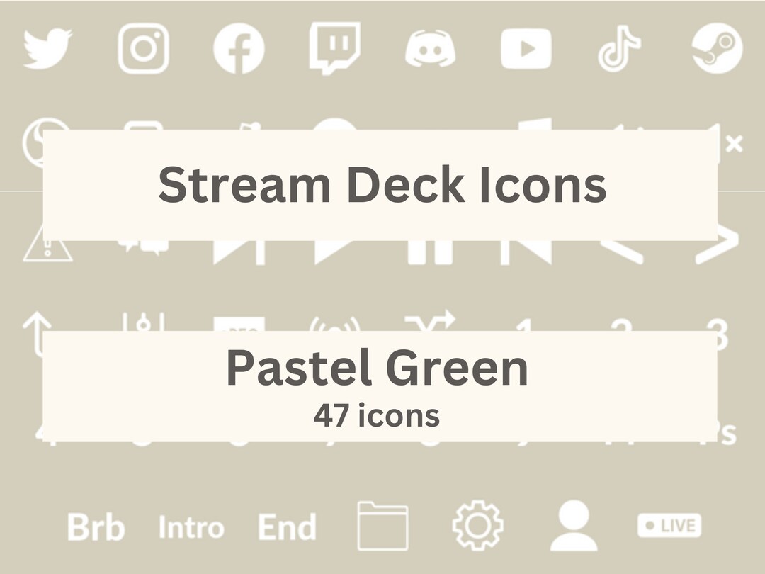 47 Elgato Stream Deck Icons, Pastel Green Icon Covers, Minimal
