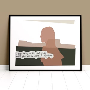 May include: A printable art print with a minimalist design featuring a person's silhouette in shades of brown and green. The text "I hope today is the kind of day where you see the light in everything." is included in the design.
