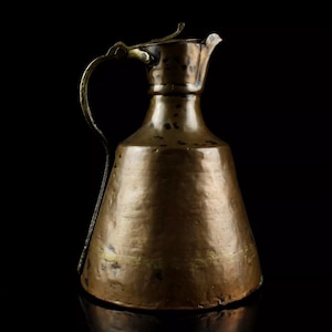 Brocca d'acqua orientale in rame, antica, da collezione, brocca decorativa in rame