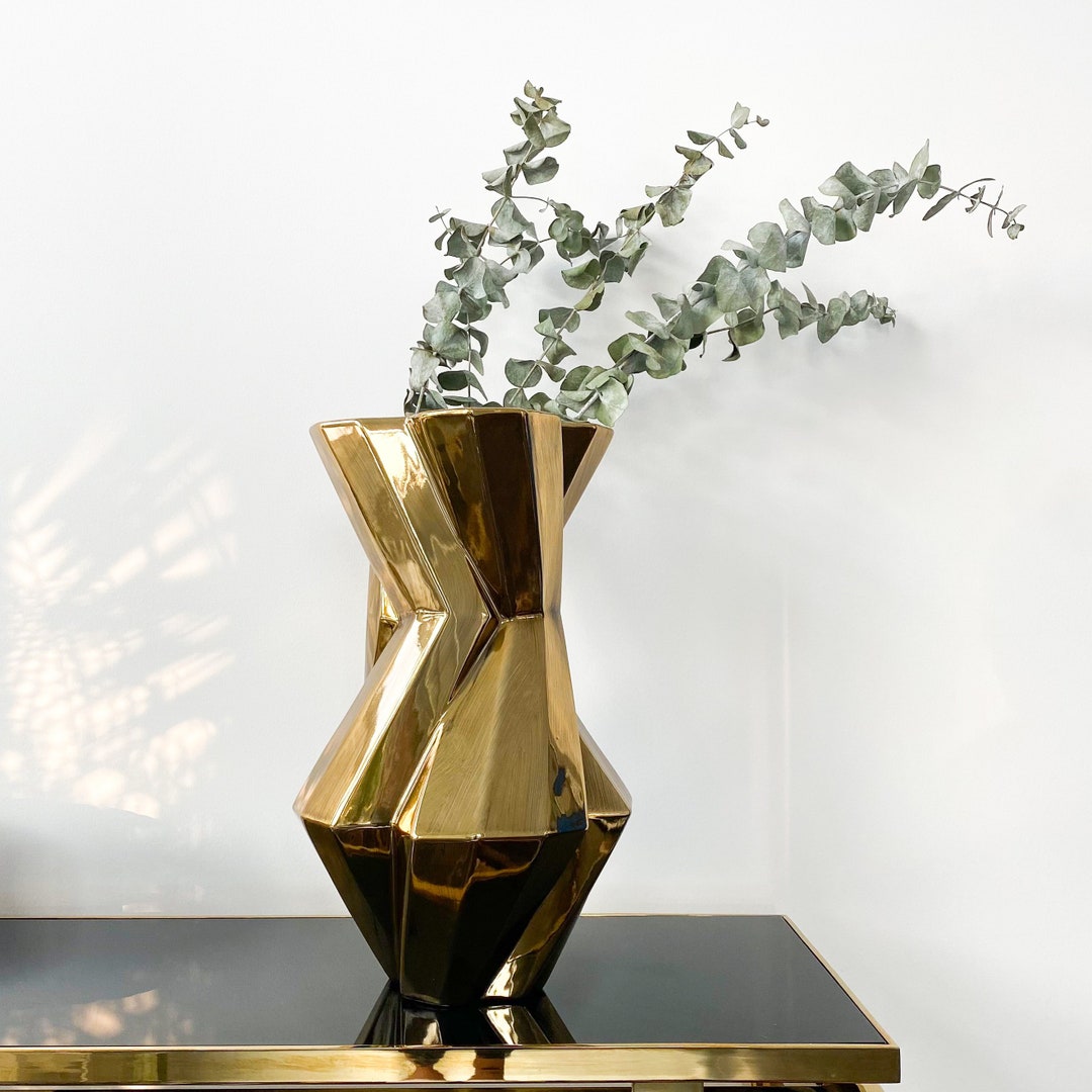 White and Gold Ceramic Vases/large Flower Vases/decorative Vase/modern