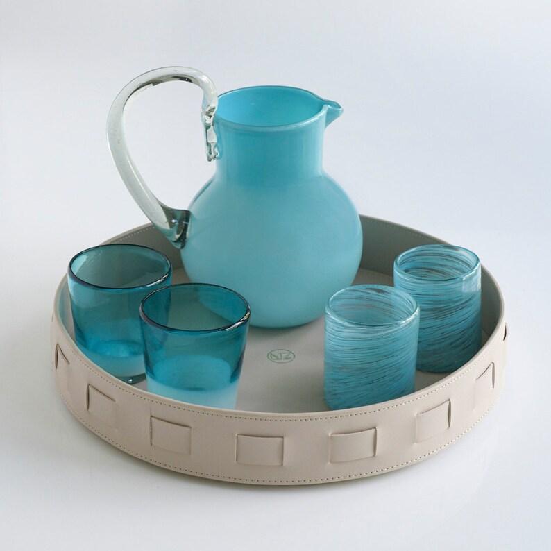 Handblown Recycled Glass Aqua Pitcher - Thumbnail 2