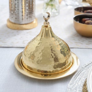 Ramadan Moon Topped Plate with Hammered Bronze Dome