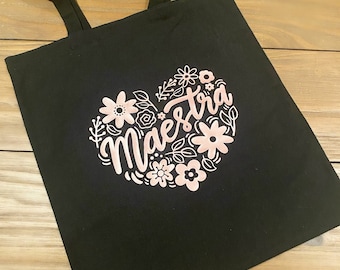 Floral 'Maestra' Tote Bag Teacher Gift