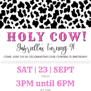 Custom Printed Cow Print Birthday Party Invites, Cowgirl, Western, Baby Shower, Wedding, Bridal Shower, Rehearsal Dinner, Made To Order