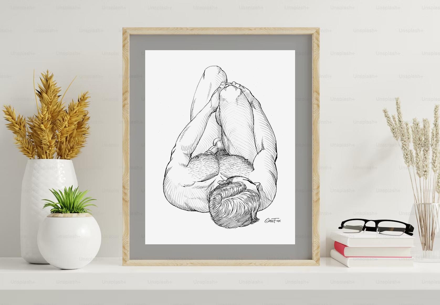Art Print - Male Nude Pencil Drawing High-quality | Male Body