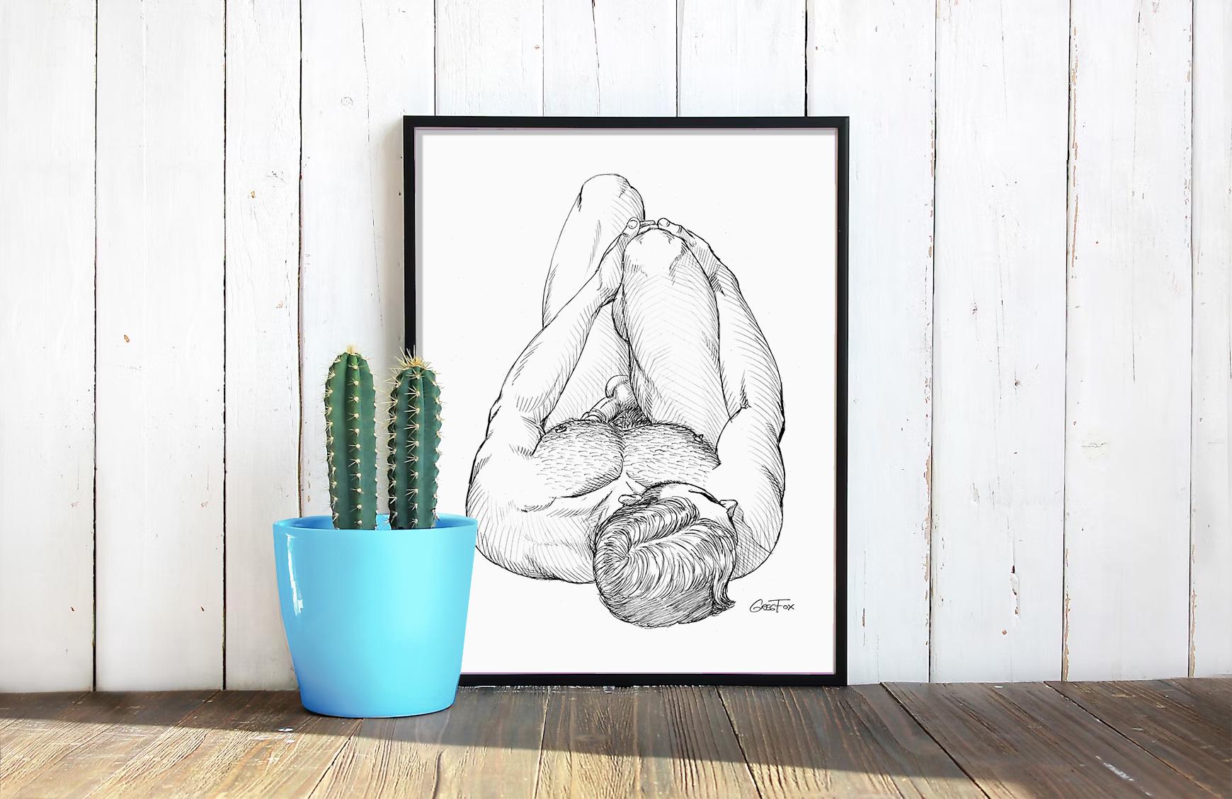 Art Print - Male Nude Pencil Drawing High-quality | Male Body