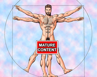 Art Print - Male Nude - DaVinci Inspired Pin-Up | High-Quality | Male Body | Gay Comics | Queer Comics | Muscle | Gym | Gay Art | Frontal