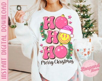 PNG Ho Ho Ho Smiley Face Cute Retro Christmas Design Digital Download Graphic Design 300 DPI