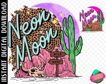 Digital Neon Moon Western Png Design Digital Download File only