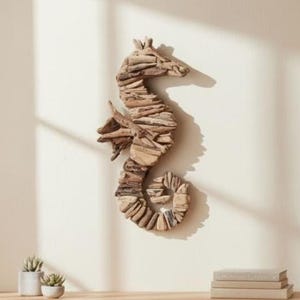 Handmade Driftwood Wall Art 24 Inch / 60 cm, Drift Wood , Sea Horse Wall Art, Home Decor, Room Decor, Living Room, Gift Idea image 1