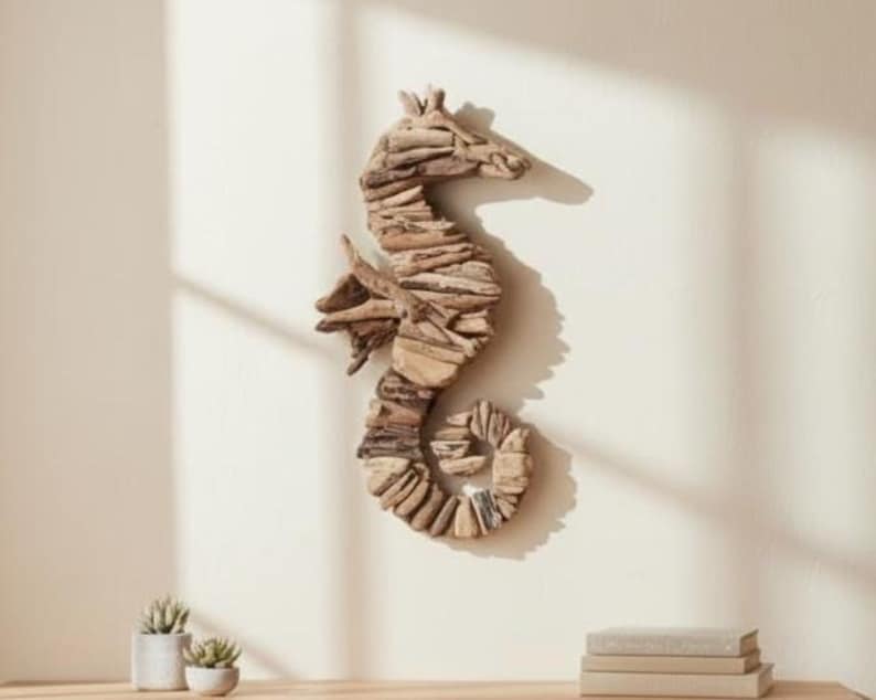Handmade Driftwood Wall Art 24 Inch / 60 cm, Drift Wood , Sea Horse Wall Art, Home Decor, Room Decor, Living Room, Gift Idea image 1