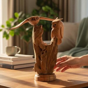 Sculptuur adelaar en uil 21 cm / 8,5 inch, vogelsculptuur, houtsnijwerk, woondecoratie, kamerdecor, gepersonaliseerd standbeeld, woonkamer