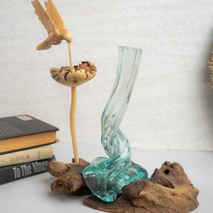 Flower Molten Glass Vase 9 Inch / 22cm, Designer Glass Vase, Balinese Driftwood, Home Decor, Room Decor, Housewarming, Birthday Gift