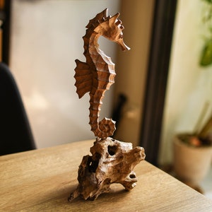 Seahorse Wooden Carving 11.5 Inch / 29 cm, Seahorse Sculpture, Parasite Wood, Natural, Fish Wood Carving, Romantic Gift, Gift Idea