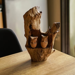 Wooden Couple Owl Sculpture 11 Inch / 27 cm, Owl Statue, Owl Figurine,  Personalized Statue, Wooden Carving, Home Decor, Room Decor
