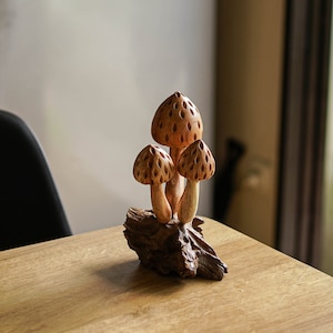 Mushroom Sculpture 6.5 Inch / 16 cm, Personalized Statue, Wooden Carving, Home Decor, Room Decor, Living Room, Office Decor, Gift Idea