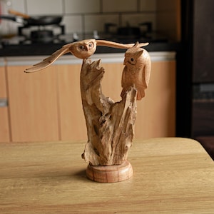 Eagle and Owl Sculpture 8.5 Inch / 21 cm, Bird Sculpture, Wooden Carving, Home Decor, Room Decor, Personalized Statue, Living Room