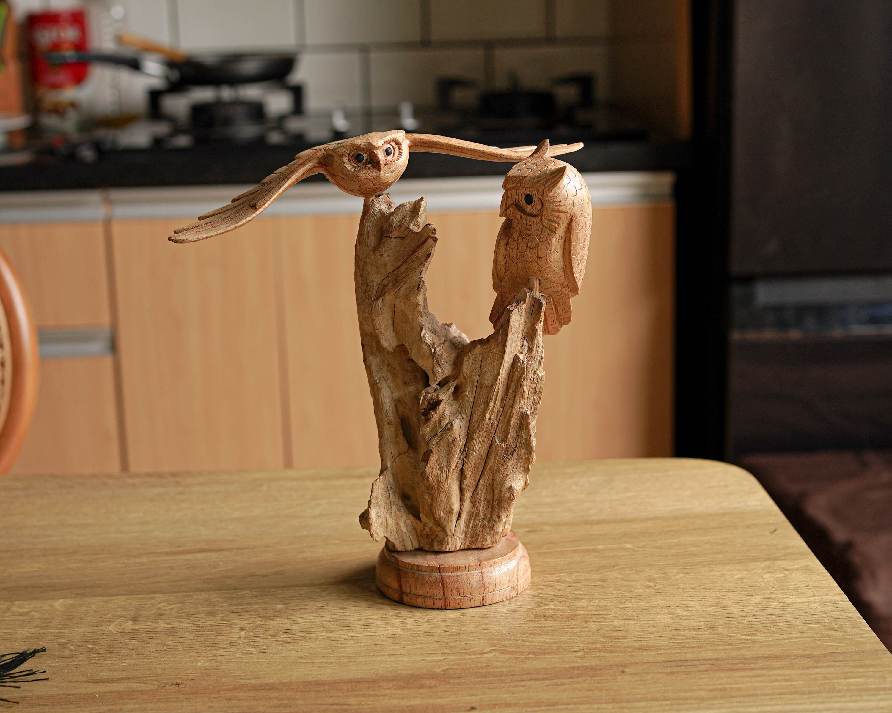 Eagle and Owl Sculpture 8.5 Inch / 21 cm, Bird Sculpture, Wooden Carving, Home Decor, Room Decor, Pe
