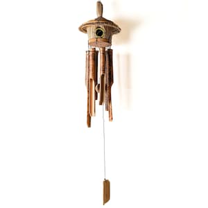 Craft Tuned Bamboo Wind Chimes 45 Inch / 114 cm, Large Bamboo Wind Chime, Birdhouse Sparrow Wooden Chimes, Outdoor Decor, Musical Sound