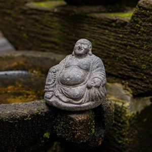 Laughing Buddha 4 Inch / 10 cm, Jizo Buddha Sculpture, Home Decor, Gift for mom, Zen Buddha, Children Guardian, Traveler Guardian