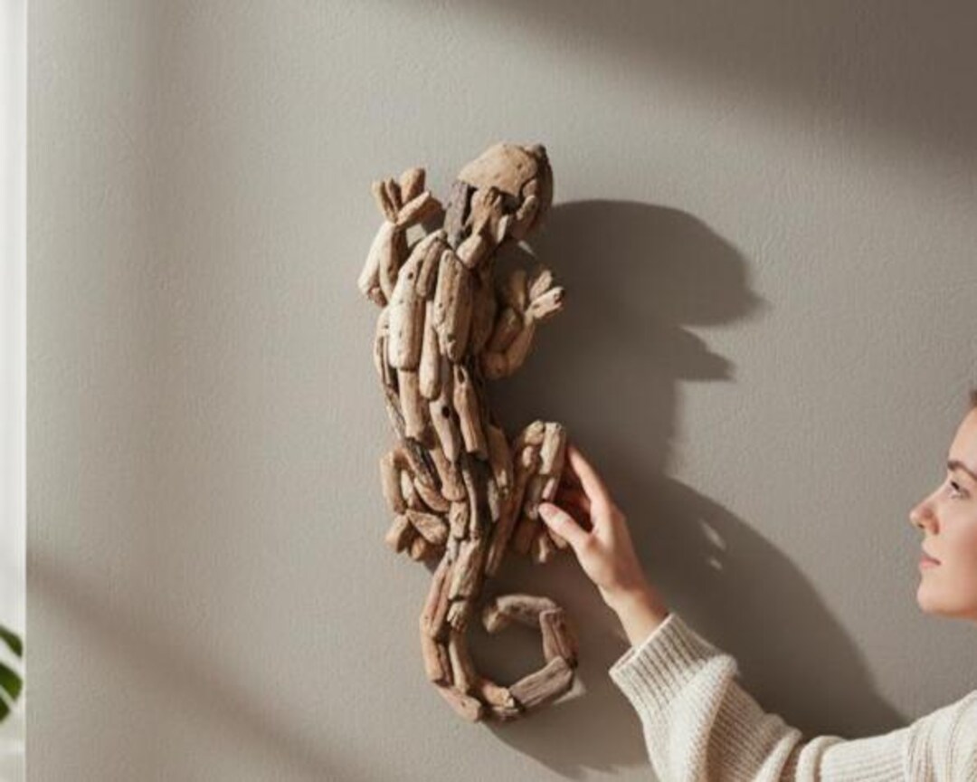Handmade Driftwood Wall Art 24 Inch / 60 cm, Drift Wood Gecko, Gecko Wall Art, Home Decor, Room Decor, Living Room, Gift Idea