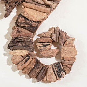 May include: A brown driftwood seahorse wall decor. The seahorse is made of natural driftwood and has a rustic, organic look.