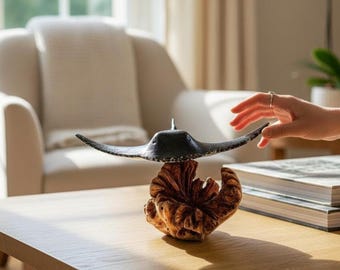 Wooden Manta Ray 3 Inch / 7 cm, Table Decor, Table Statue, Nature Sculpture, Living Room, Home Decor, Room Decor, Gift for Her