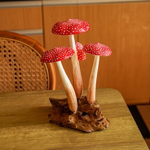 Wooden Mushroom 9.5 Inch / 24 cm, Personalized Statue, Wooden Carving, Home Decor, Room Decor, Living Room, Office Decor, Gift Idea