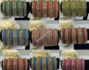 New*Elegant Indian bangles set with mirror work kada, Indian Pakistani Wedding Jewelry, Bridesmaids bangles, for any occasions