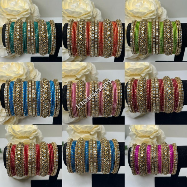New*Elegant Indian bangles set with mirror work kada, Indian Pakistani Wedding Jewelry, Bridesmaids bangles, for any occasions