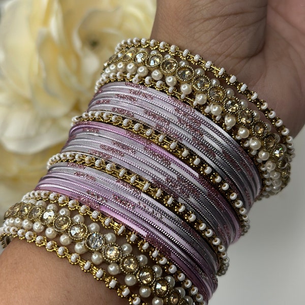 Indian Pearl Gold bangles set with stone work kada, Indian bangles, Wedding jewelry,colorful bangles, can be customized in any color