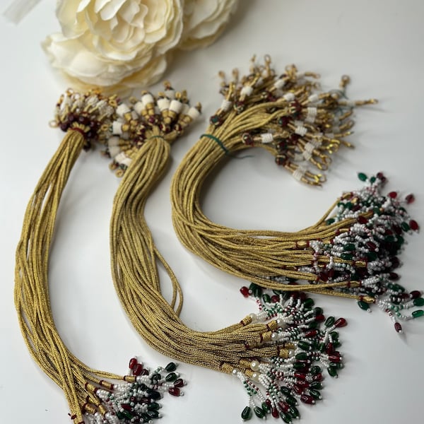 Adjustable Handmade Necklace Thread, Indian Necklace Jewelry Cord with Beaded Tassels, Jewelry Supplies, Zari Dori